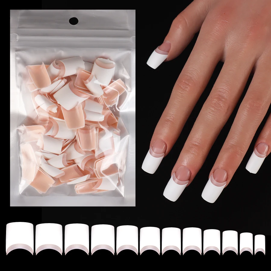 Classic Daily Square Half Cover False Nails Design Feel Pink Transparent Detachable Press on Nails DIY Reusable Nails Art