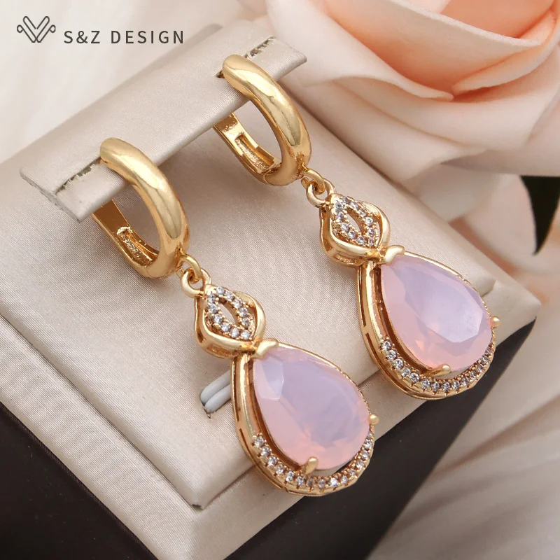 S&Z DESIGN New Fashion Luxury Water Drop Crystal Dangle Earrings For Women Girls Party Cubic Zirconia Eardrop Jewelry Gift