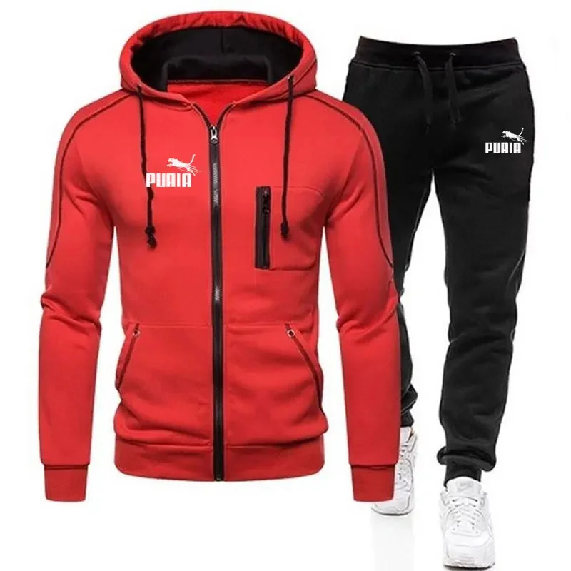 Chaqueta con cremallera para hombre, jersey con capucha y pantalones de chándal, ropa deportiva informal para correr, conjuntos de ropa de calle de lana para hombre, 2 piezas, sólido, nuevo