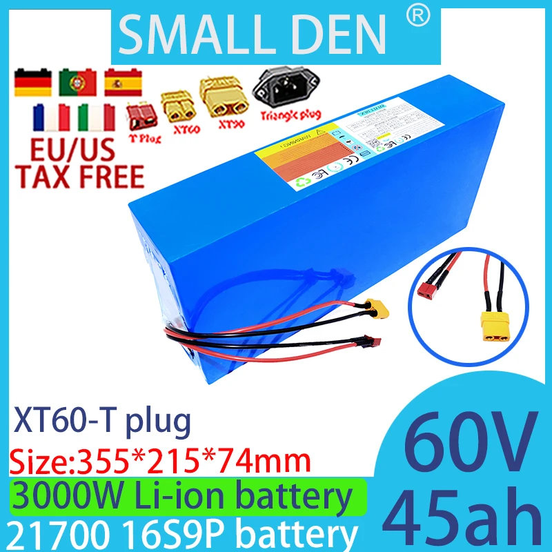 

60V 45ah 21700 16S9P lithium-ion battery pack electric tool battery 3000W outdoor backup battery, with 50A BMS+2A 3A 5A charger