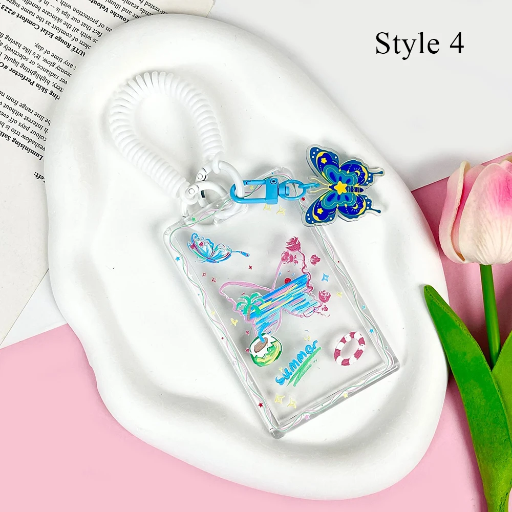 Y2K Butterfly Photocard Holder Card Protective Case With Elastic Rope Keychain Push Card Behind Card Sleeve Photo Display Holder