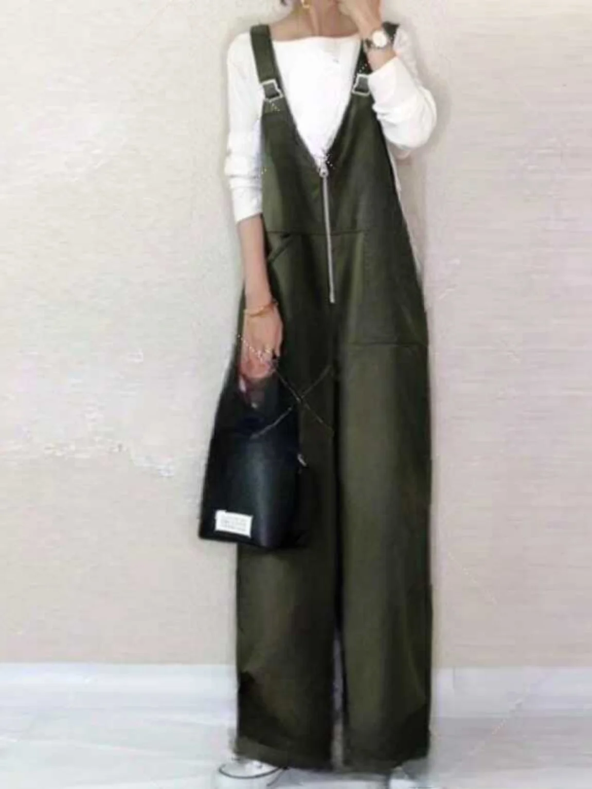 Lose Military ein Overalls Damen V-Ausschnitt Brust Reißverschluss Weites Bein Overall Pendeln Sle Frühling Sommer Grenzüberschreitende japanische...