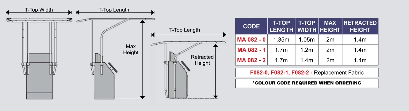 T-Top Retractable untuk Kapal Laut, Tinggi 2m, Pipa Aluminium 32mm, MA 082