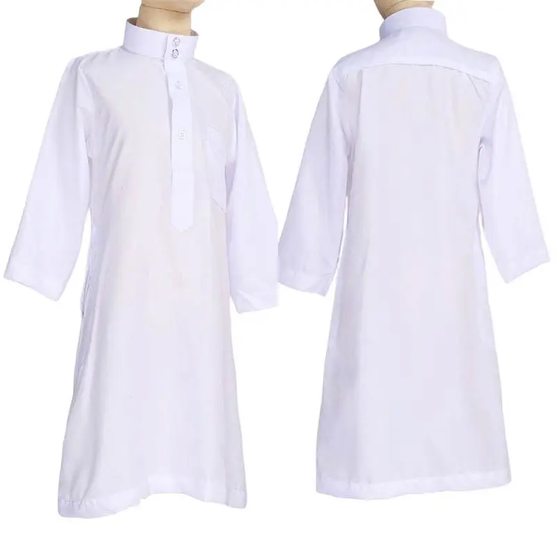 Islamic Kaftan Children Jubba Thobe Muslim Boys Abaya Kids Burqas White Arab Stand Collar Long Sleeved Robe