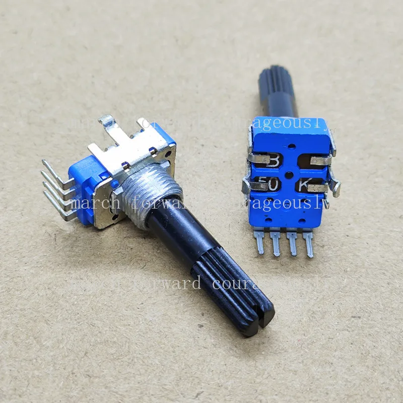 10pcs RK12 type single-row 4-pin potentiometer, B50K, B503, for adjusting volume of audio speakers. Handle length: 28MM.