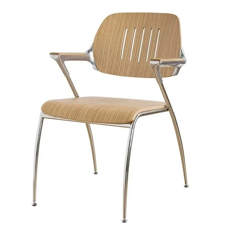 Medieval stainless steel solid wood back chair, light luxury high-end designer dining chair, coffee shop dining table armrest