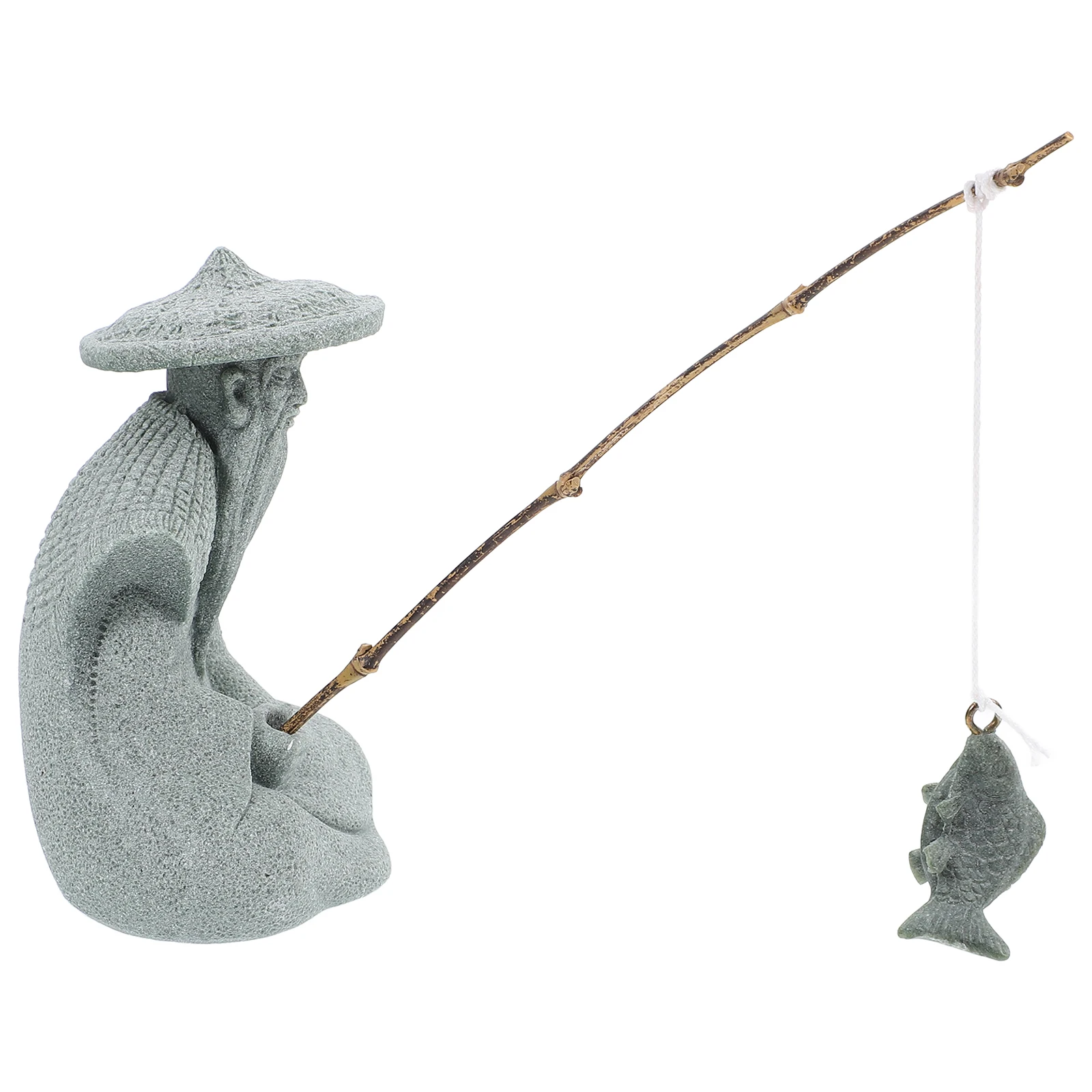

Mini Fisherman Statue Resin Traditional Chinese Decor for Fish Tank Garden Bonsai Aquarium Zen Garden Ornament