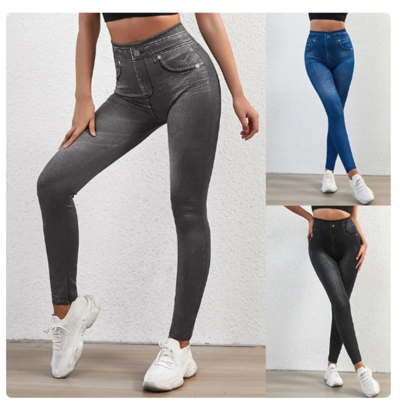 Mallas vaqueras de imitación Astic para mujer, pantalones elásticos de cintura alta, ajustados, Push Up, Sexy, verano, 2023