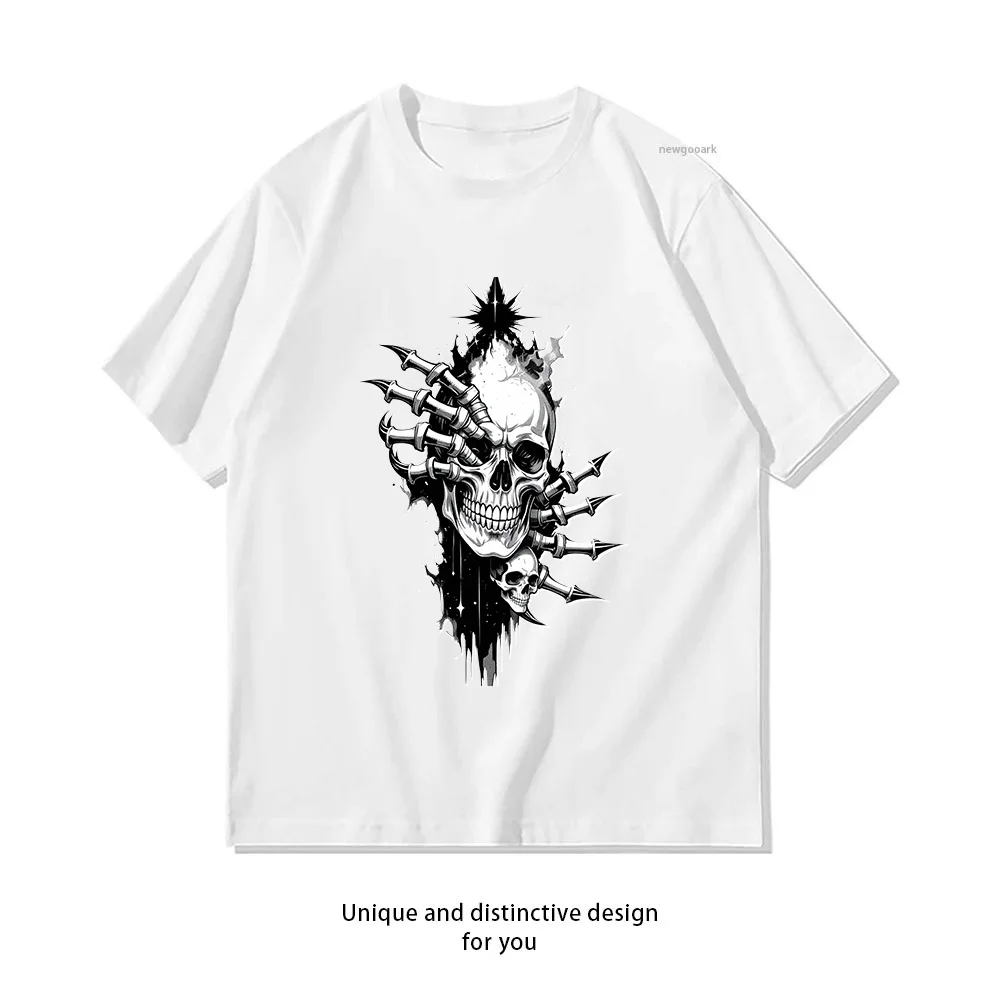 Skull Spikes Impact Design  Casual Cotton Short Sleeve Tee for Men Women