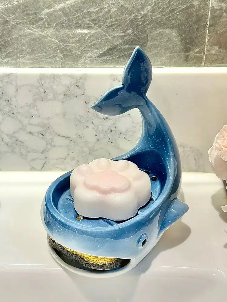 Ceramic Whale Drain Soap Box Modern Household Bathroom Simple Creative Arts Storage Tray Hotel Bathroom Advanced Sense Soap Rack