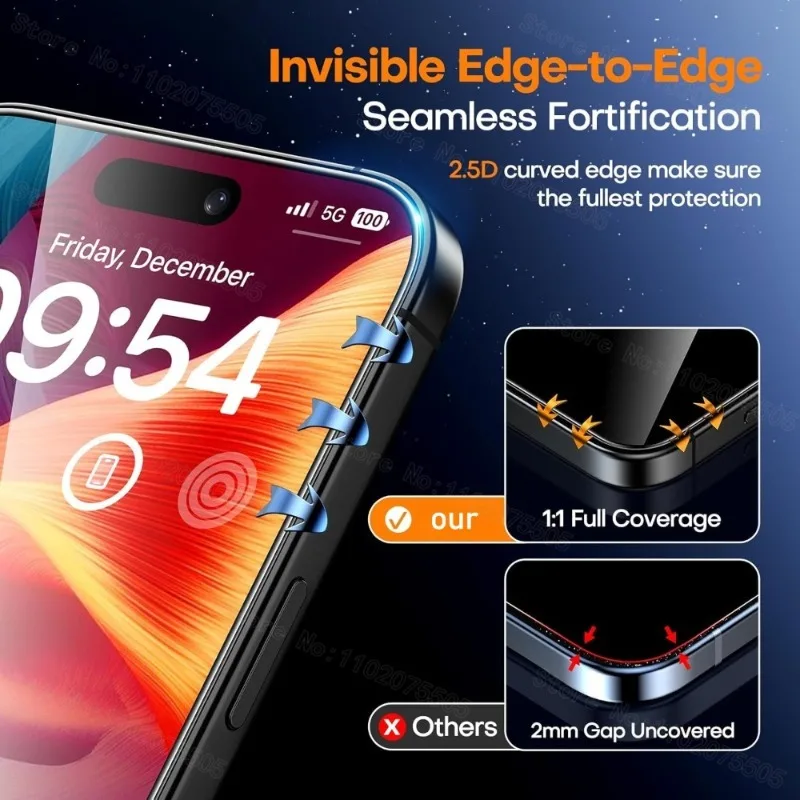 8-IN-1 Full Coverage Tempered Glass Screen Protector for iPhone 17 Pro Max/Air/16/15/14/13/12/11/XS Max, 9H HD Clear Bubble-Free - view 2