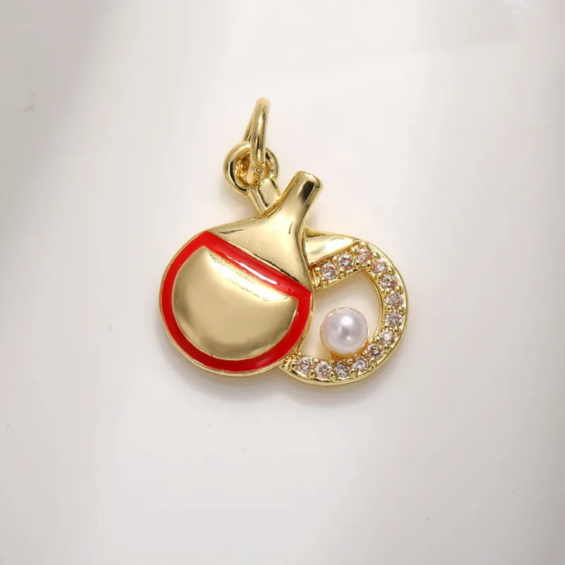 Copper-plated 18K Gold Sports Series Enamel Pendants Rackets Rugby and Badminton DIY Jewelry Accessories Ball Games Charms