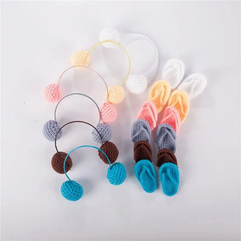 H0XF Lovely Babe Born Accesorios Picture Outfits Coffee Crochet Slippers + Headset