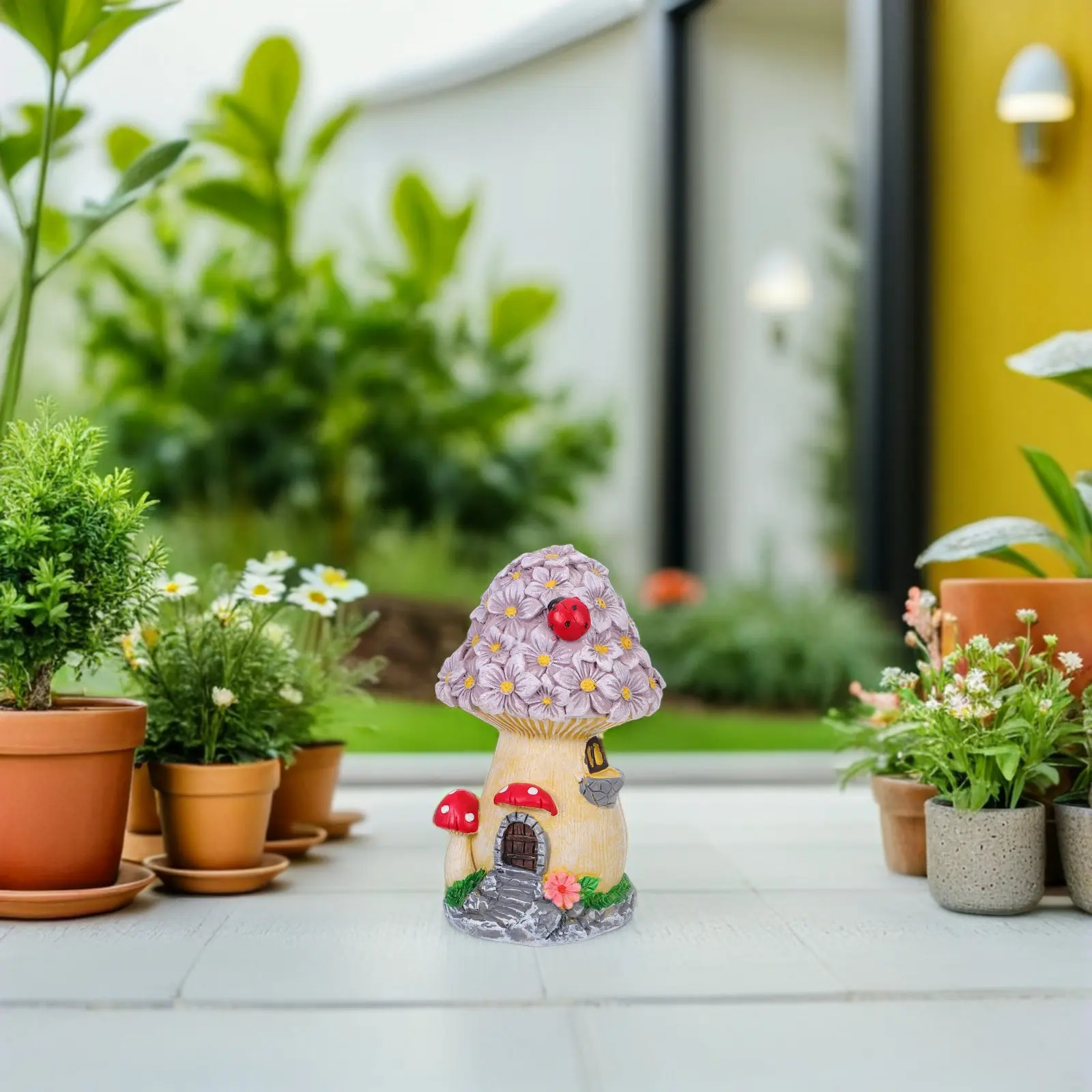 Weatherproof Resin Mushroom House Outdoor Garden Statue Decor for Patio Yard Mini Landscape Bonsai Terrarium Fairy Garden