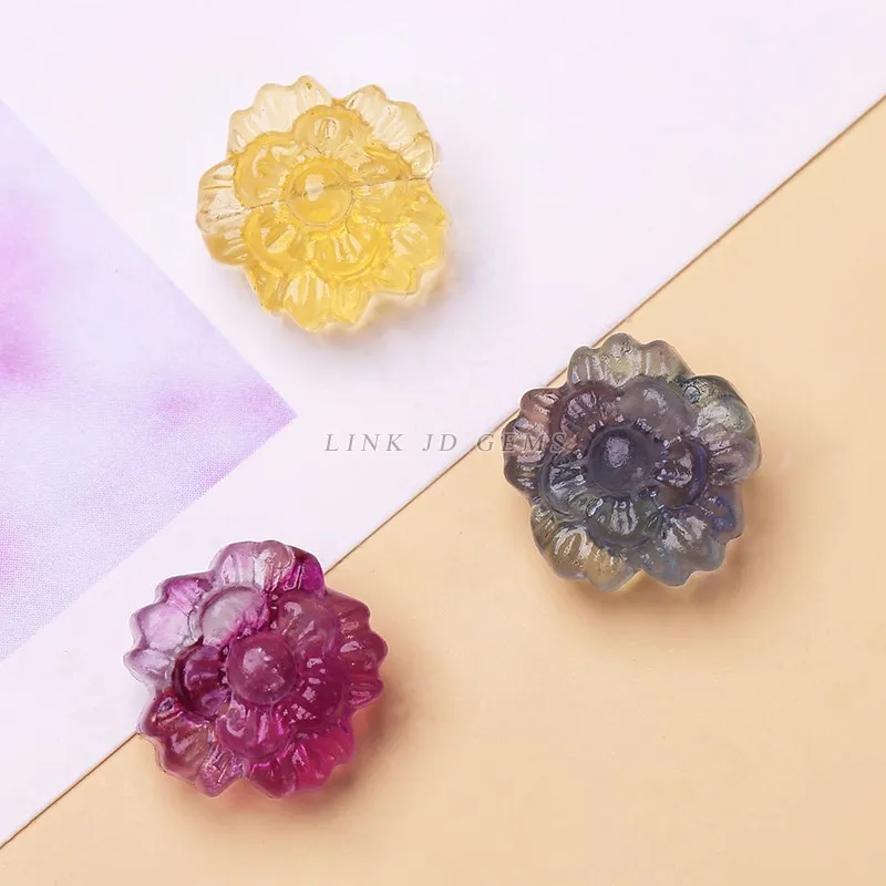 10Pcs/lot Natural Fluorite Double Flower Carved Bead Charm Pendant With Hole For Jewelry Making Diy Necklace Bracelet Accessory