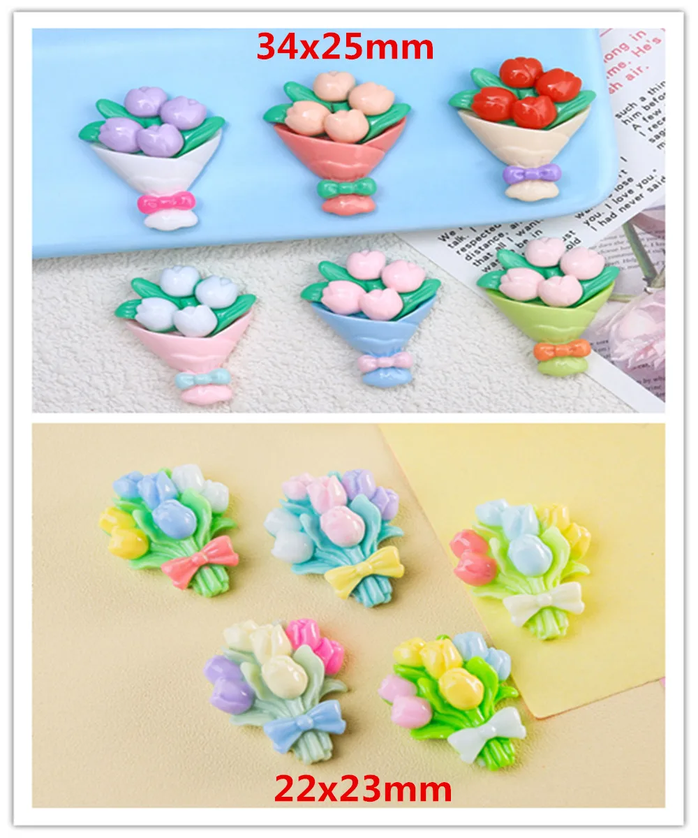 

Kawaii Flatback Resin Tulip Roses Bouquet Simulation Flowers Decoration Craft Scrapbooking DIY Accessories