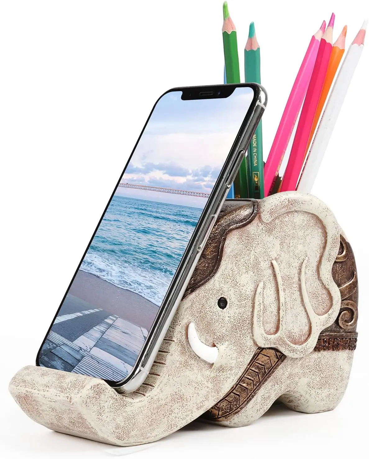 

Multifunctional Elephant Pencil Holder with Phone Stand, Desk Organizer for Office, Home, Vintage Decor Gift