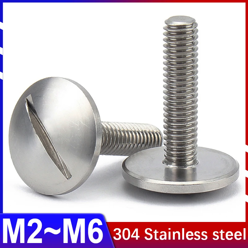 304 Stainless Steel One-word Slot Extra Large Flat Head Slotted Screw GB947 Screw Flat Round Head Bolt M2.5 M2 M3 M4 M5 M6