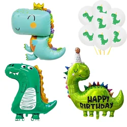 Globos de película de aluminio de dinosaurio de dibujos animados para niños, de feliz cumpleaños decoración de fiesta, suministros de fiesta de jungla de Safari