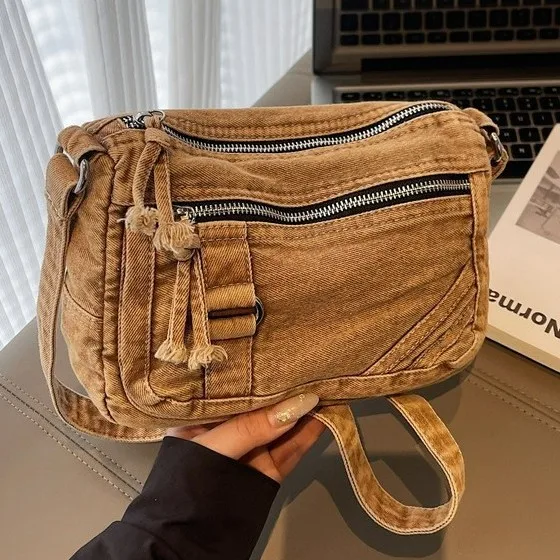 Custom Logo Fashion Versatile Denim Fabric Women's Shoulder Bags Large Capacity Commute Casual Retro High Quality Crossbody Bag