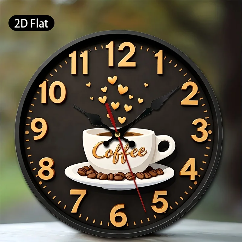 1pc, Two-Dimensional Flat Wall Clock, Featuring a Coffee Cup with Heart-Shaped Steam And Coffee Beans Design