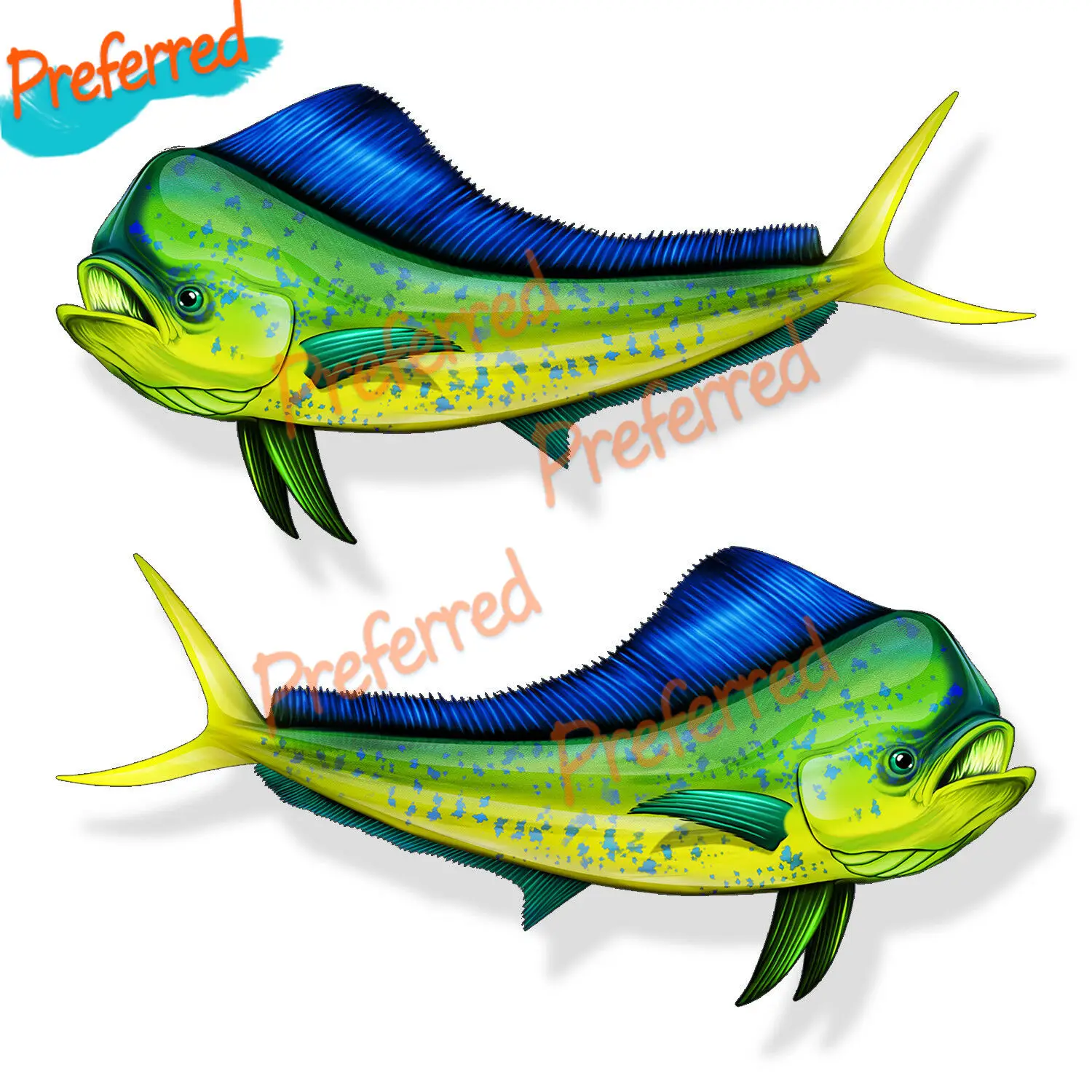 A Pair of Mahi Mahi Sticker Dolphin Car Cup Laptop Boat Fishing Window Bumper Sticker