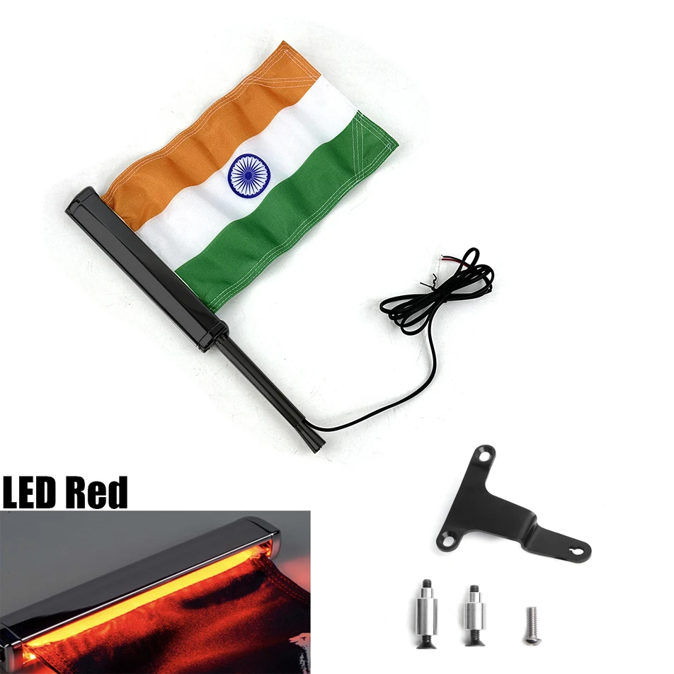 Panical India Black Rear LR Side Fairing Trunk India LED Flagpole Set Banner Cloth For Honda Gold Wing GL1800 Tour 2018-2024