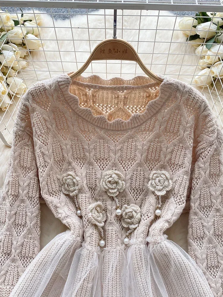 Women Autumn Pullovers Korean Sweater Gentle Design Feel Mesh Ruffle Flap Versatile Knitwear Long Sleeve Top D5075