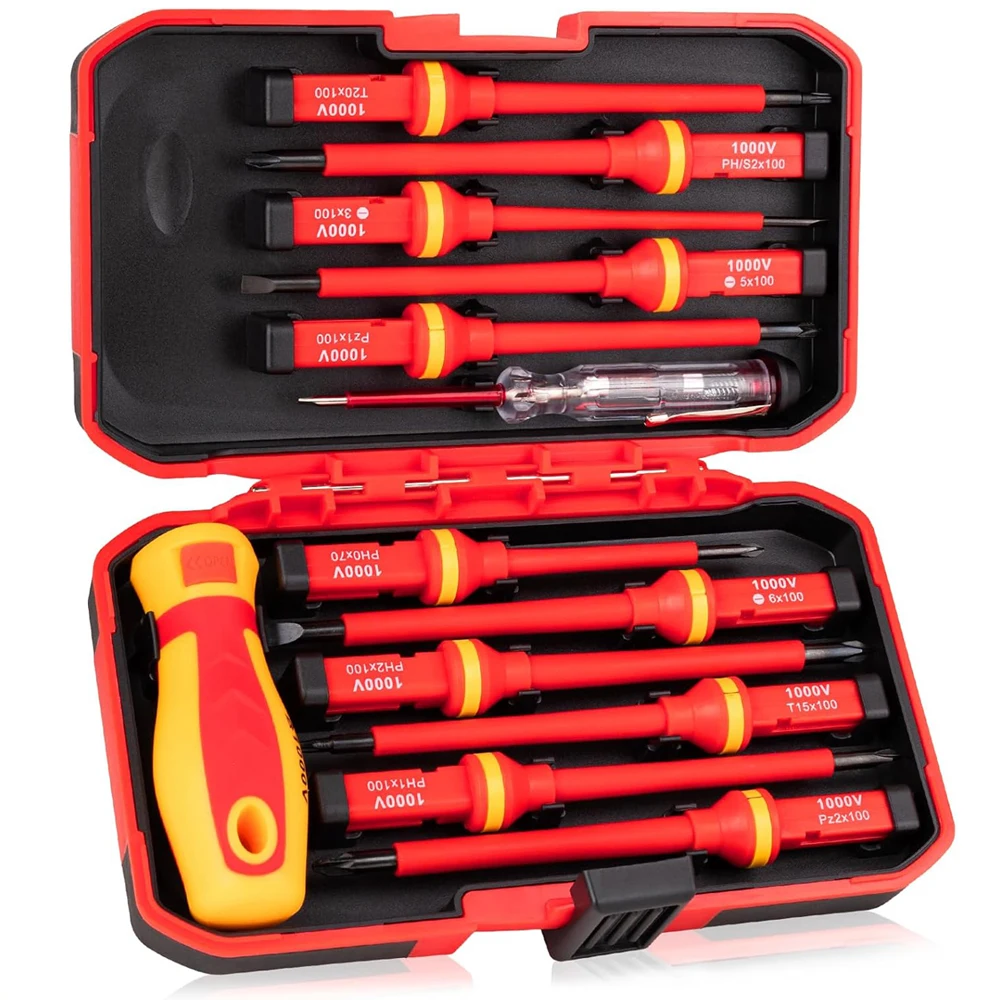 

13/9 PCS 1000V Insulated Screwdriver Set S2 Steel Magnetic Tips PP+TPR Grip for Electrician Repair Tools Kit & Industrial Use