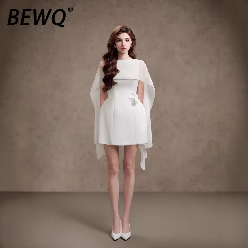 ชุดเดรสแฟชั่นผู้หญิง BEWQ ดีไซน์หรูหรา แต่งผ้าแบบแพทช์เวิร์ค ช่วงเอวประดับลายดอกไม้ 3 มิติ ชุดเดรสสั้นสำหรับงานเลี้ยงตอนเย็น คอลเลคชั่นใหม่ ฤดูใบไม้ร่วง 2025