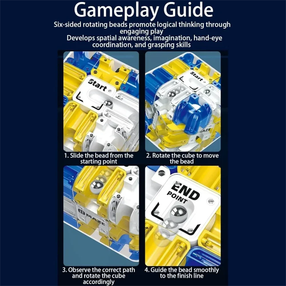 ลูกบาศก์เขาวงกต 3 มิติ 1 ชิ้น, ลูกบาศก์ปริศนาใส 6 ด้าน, ของเล่นฝึกสมองสำหรับเด็ก ของขวัญวันเกิดสำหรับเด็ก