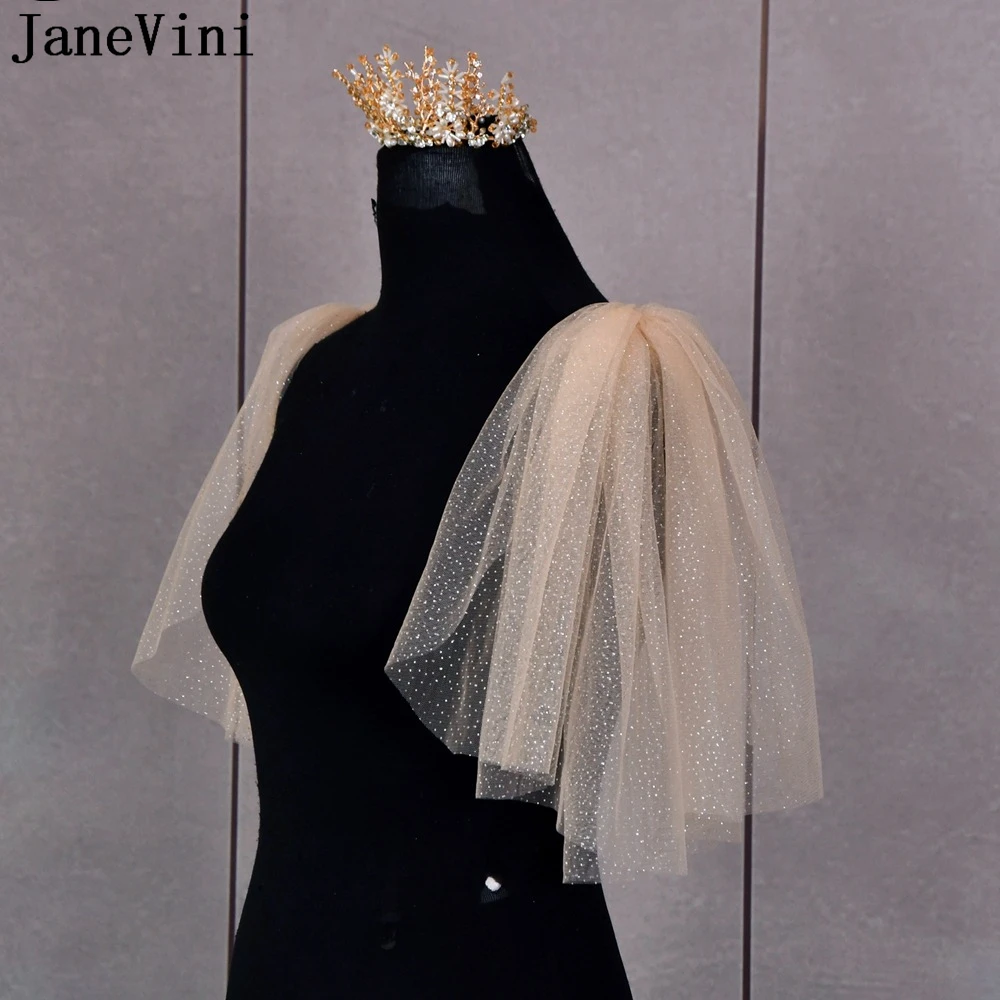 JaneVini Sparkling Glitter Shrugs for Women Summer Bridal Capes Removable Sleeves Shawl Bolero Femme Shoulder Wraps Decoration