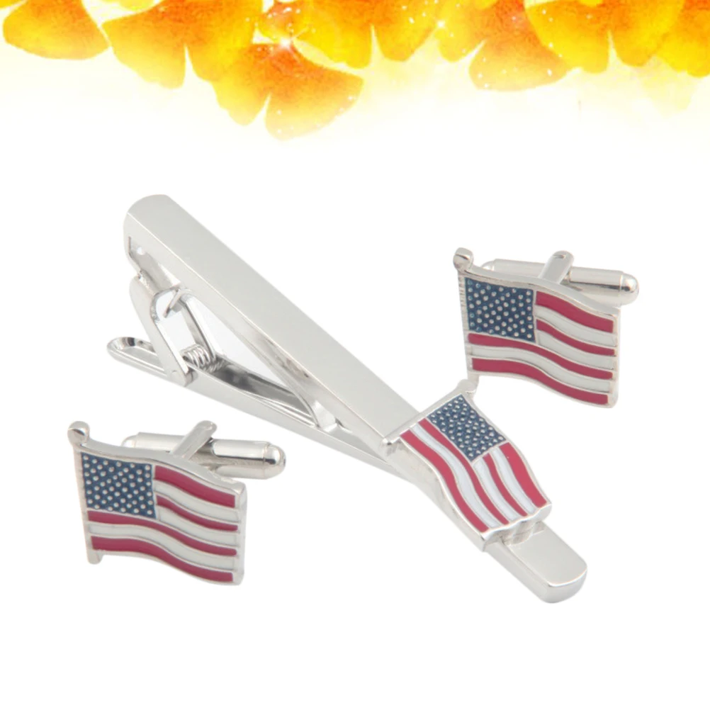 

1 set 1 Set American Flag Cufflinks Tie Clips Premium Quality Sleeve Buttons Festival Christmas Birthday Gift For Men Women