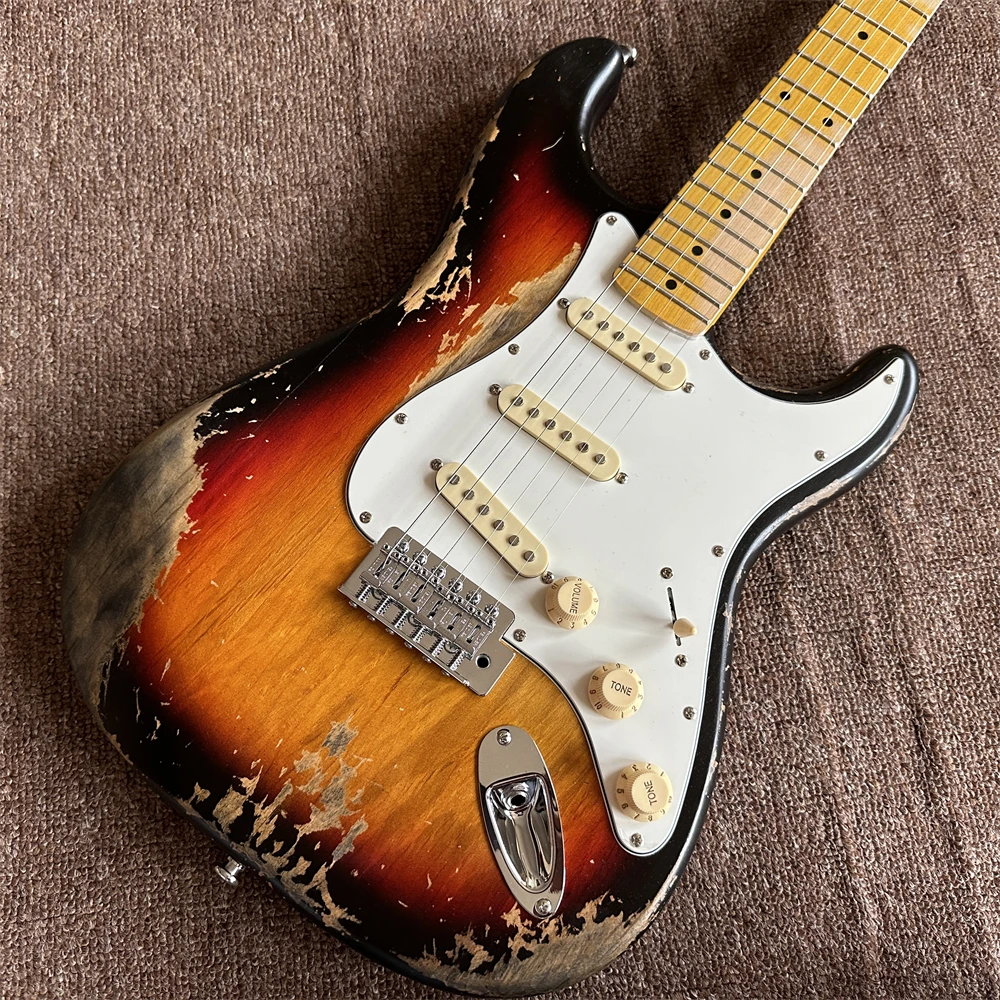 in stock handed relics aged old sunburst electric guitar chrome hardware maple fretboard shipping quickly high quality guitarra