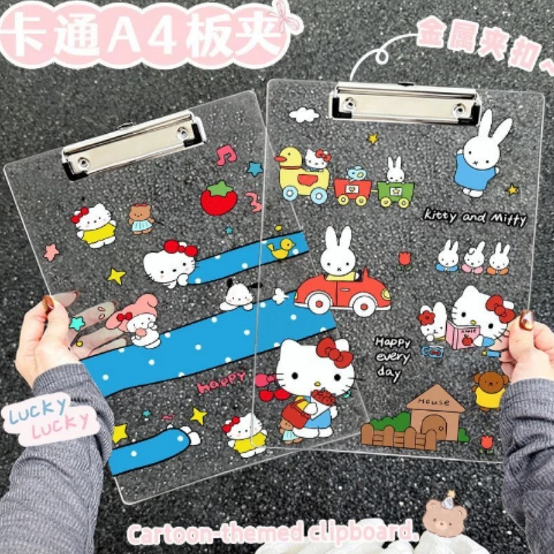 Cute Hello Kitty A4 Transparent Acrylic Board Clip A5a6 Student Office Materials Writing Pad Paper Splint view 4