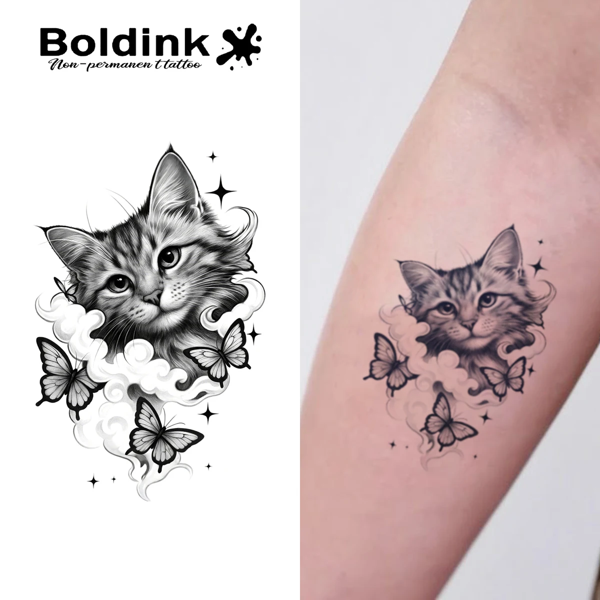 BOLDINK  Cat Butterfly Smart Tattoo Sticker  Fashionable Arm Tattoo Patch for Both Men and Women Temporary Tattoo  Waterproo