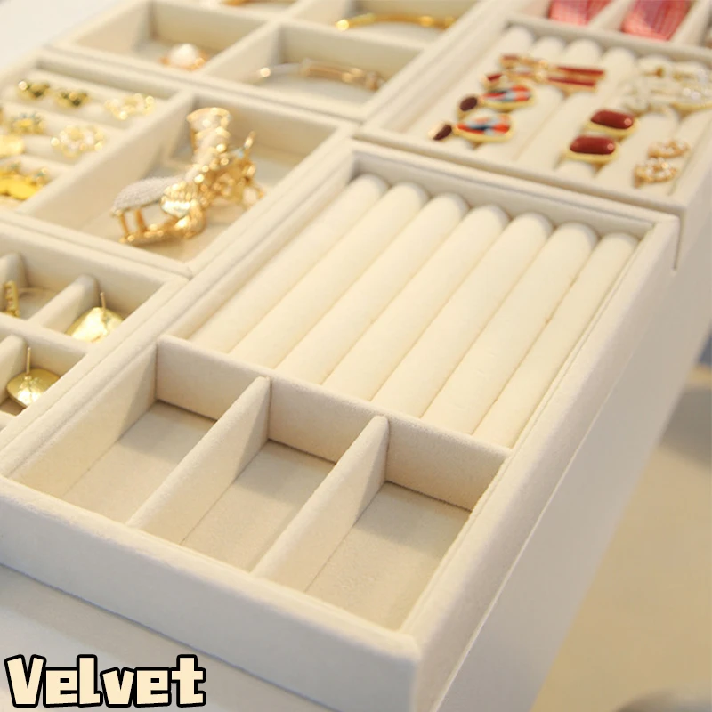 Velvet Jewelry Storage Box Earring Ring Necklace Brooch Holder Flannelette Jewelry Display Box Necklace Classification Organizer