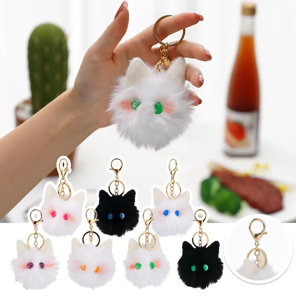 

Cute Black Cat Keychain Plush Cartoon White Kitty Toy Pendant Keyring For Women Girls Plush Monster Keychain Hairball Keychain