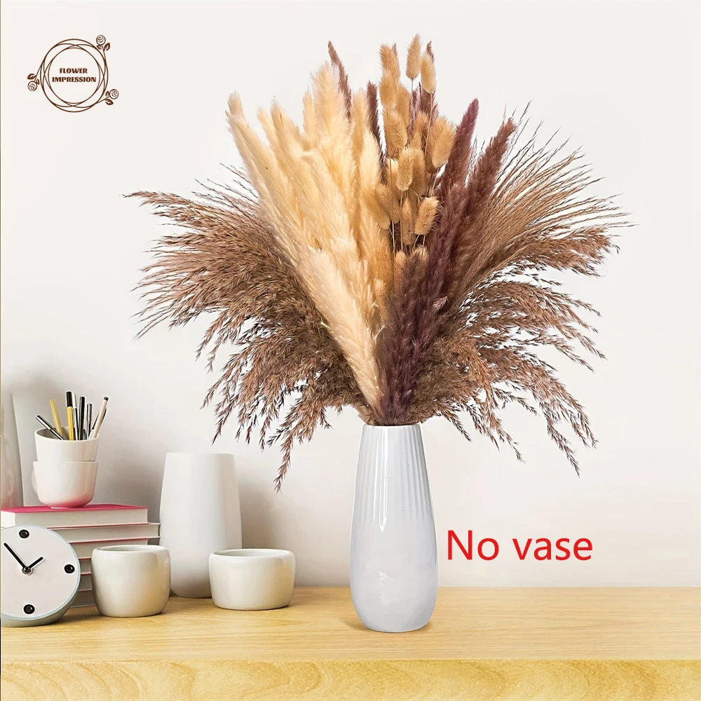 85PCS Dried Pampas Grass Bouquet Room Decortion Items Boho Dried Flower Arrangement Flower Vase Decor Supplies Bunny Tail Grass