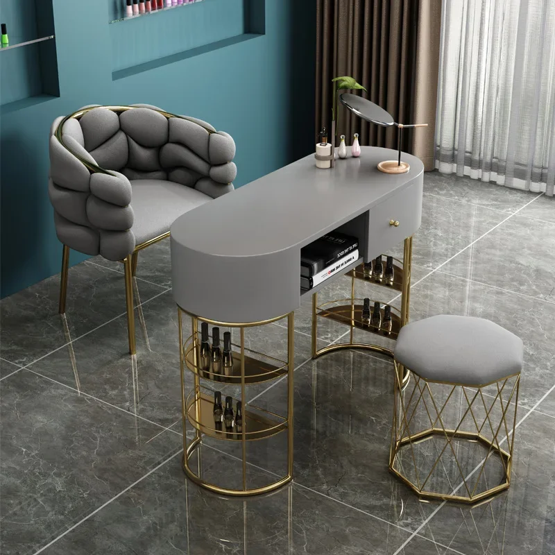 Luxury Nail Bar Salon Furniture Marble Table And Chairstables Leg Metal Gold Side Manicuretable Set