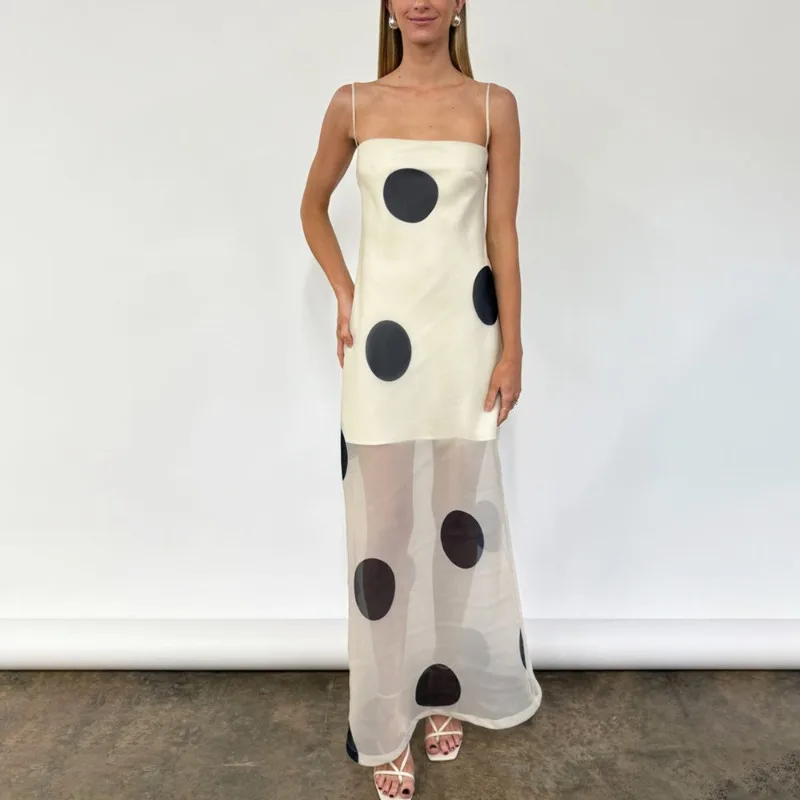 

Talenza Women's Polka Dot Dresses Summer New Printed See-Through Strapless Dress 2026 Fashion Party Vacation Female Maxi Dresses