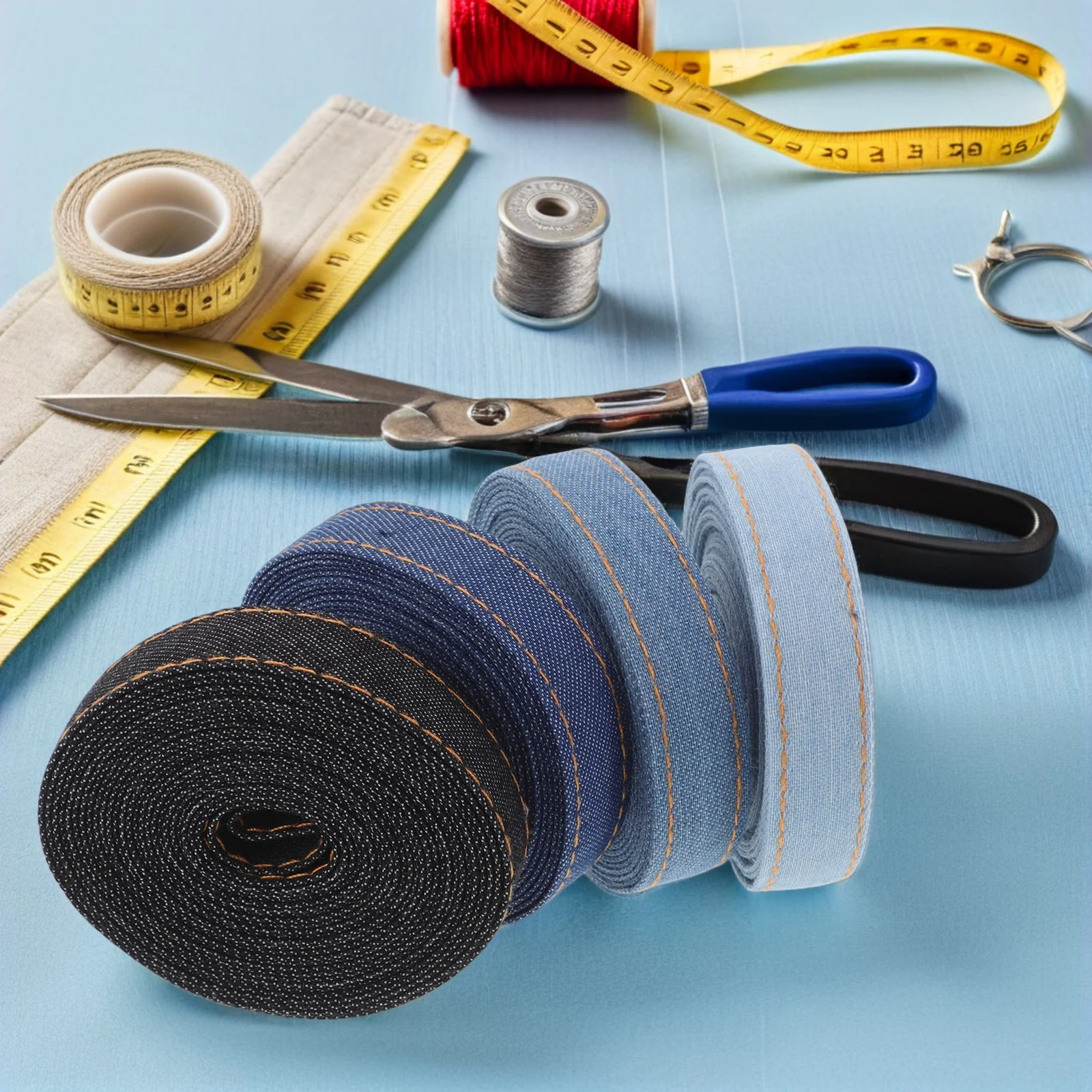 

4 Rolls Denim Ribbon Set Classic Blue Jean Fabric Trim DIY Material Hair Bow Sewing Wedding Craft Ribbon Denim Fabric Ribbons