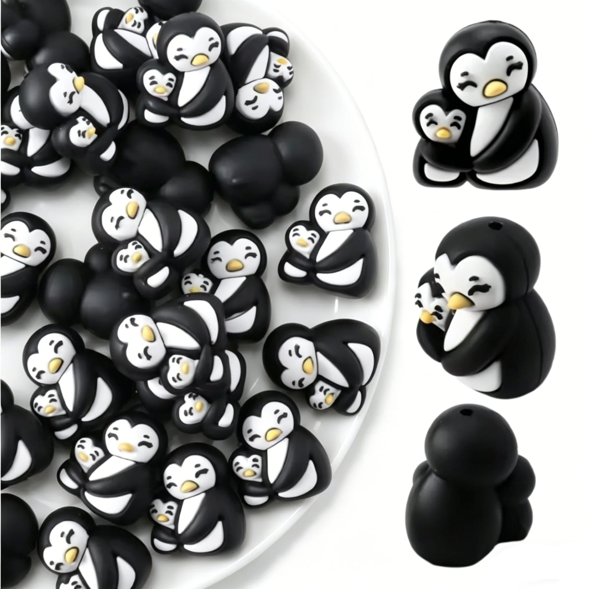 5 perles en silicone 3D en forme de pingouin maman pour la fabrication de bijoux, la création de stylos perlés créatifs et les décorations de porte-clés