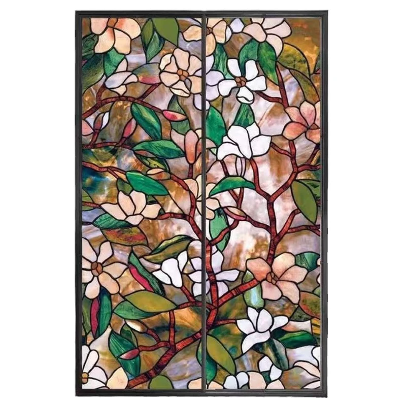 Fenster-Sichtschutzfolie, selbstklebende Folie, statisch haftend, 3D-dekorative Blumen-Fensterfolie, gebeiztes Vinyl, Glas, Weihnachts-Fensteraufkleber