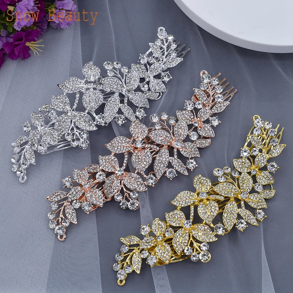 A276 Crystal Wedding Headband Leaf Hairband Tiara for Women Comb Hair Clips Wedding Hair Accessories Jewelry Bride Headpiece