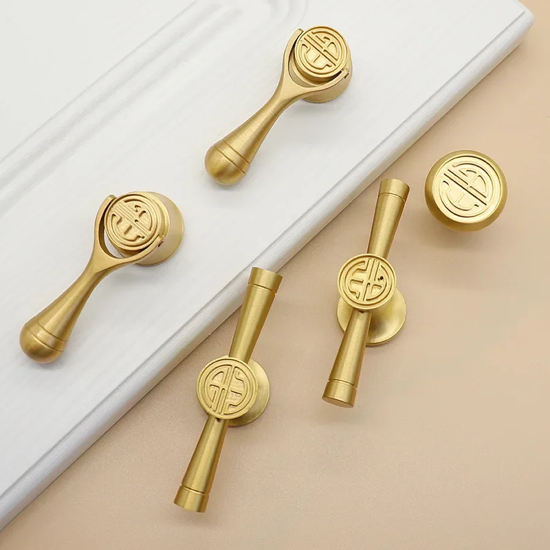 

Новые твердые латунные ручки в китайском стиле для мебели, золотые роскошные креативные ручки и ручки для ящиков, комода, обувных шкафов