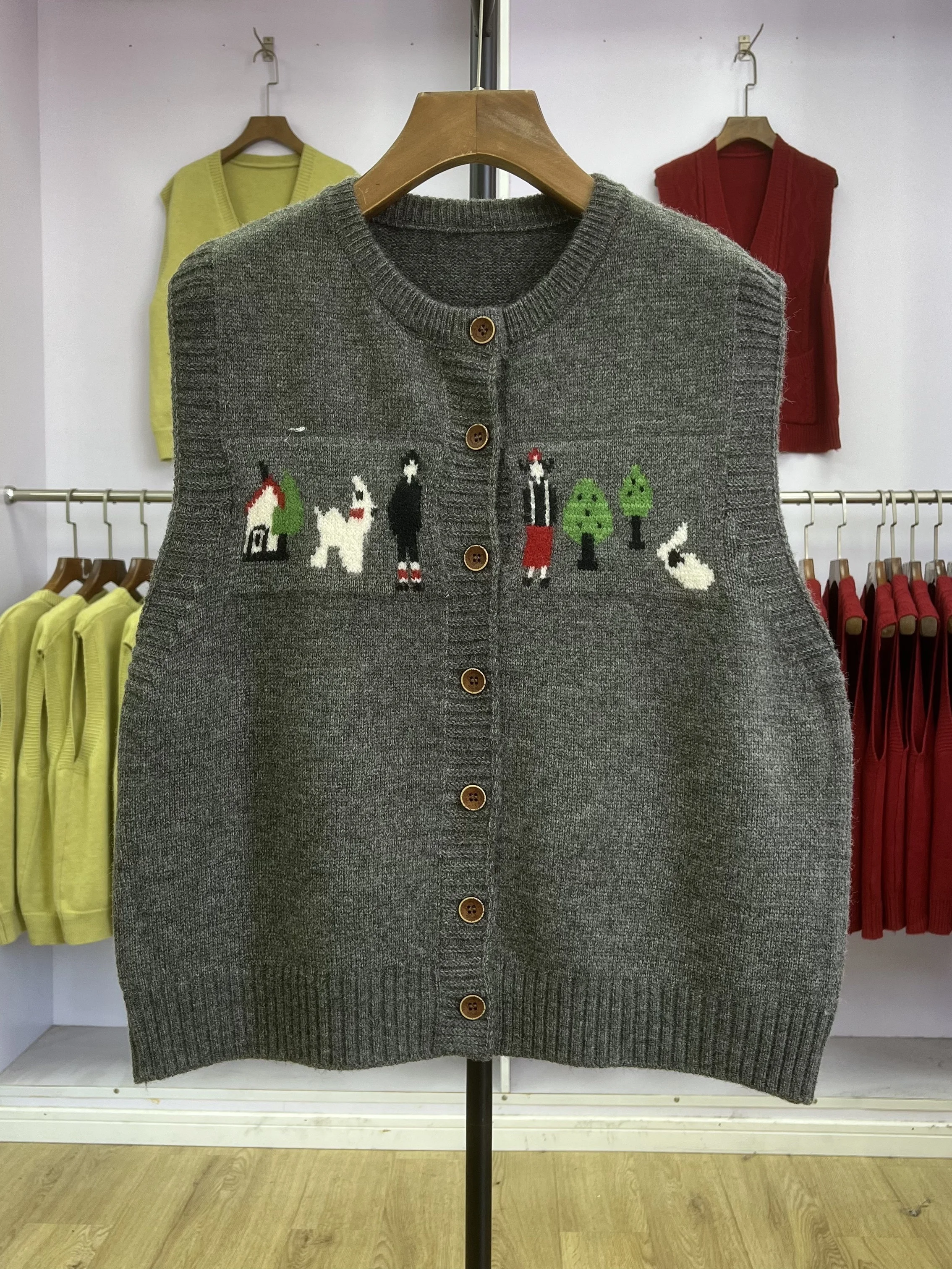 Women's Knitted Vest 001 Number 050 New Autumn Winter Fashion Korean Style Sweater Vest Button Detail Warmth V-Neck Design