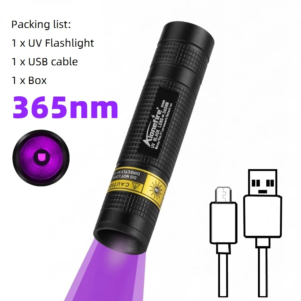 365nm Mini UV Led Blacklight Zaklamp Usb Oplaadbare Nagellamp Huisdier Vlek Lekkage Marker Erts Geld Schorpioen Detectie lichten