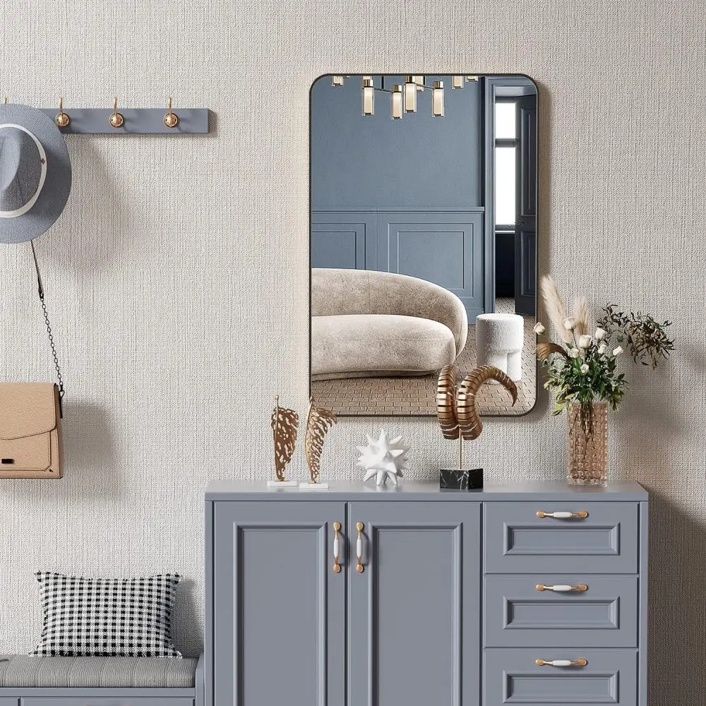 

24x36 Inch Black Metal Framed Rectangular Bathroom Mirror, Wall Mounted Vanity Mirror for Modern Bathroom Home Wall Decor