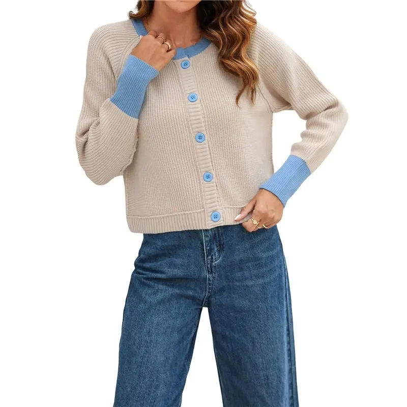 

CYL-женские укороченные кардиганы, свитера, осенняя вязаная верхняя одежда с длинными рукавами и открытой передней частью на пуговицах, цветные блоки, пальто